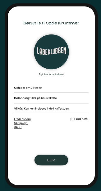 Kupon fra Sørup Is & Søde Krummer i appen